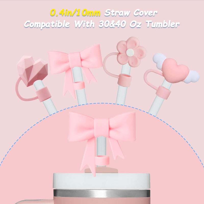 vikgle 4 Pcs 0.4in Straw Cover for Stanley Cup, Silicone Straw Topper Set for 30&40oz Stanley Tumble, Fit for 10mm/0.4in Straws (Pink) - Image 2